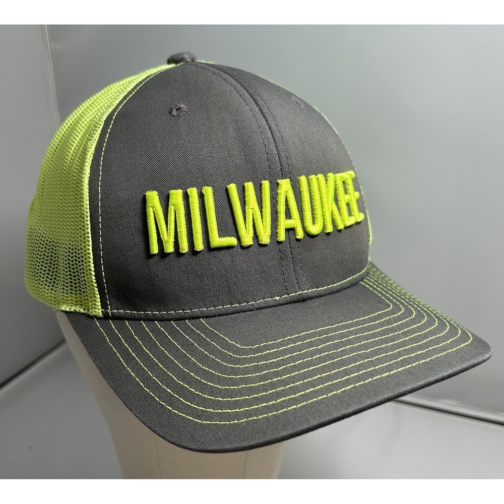 Milwaukee Trucker Hat Charcoal Neon Yellow Snapback Cap Mens Hi Vis